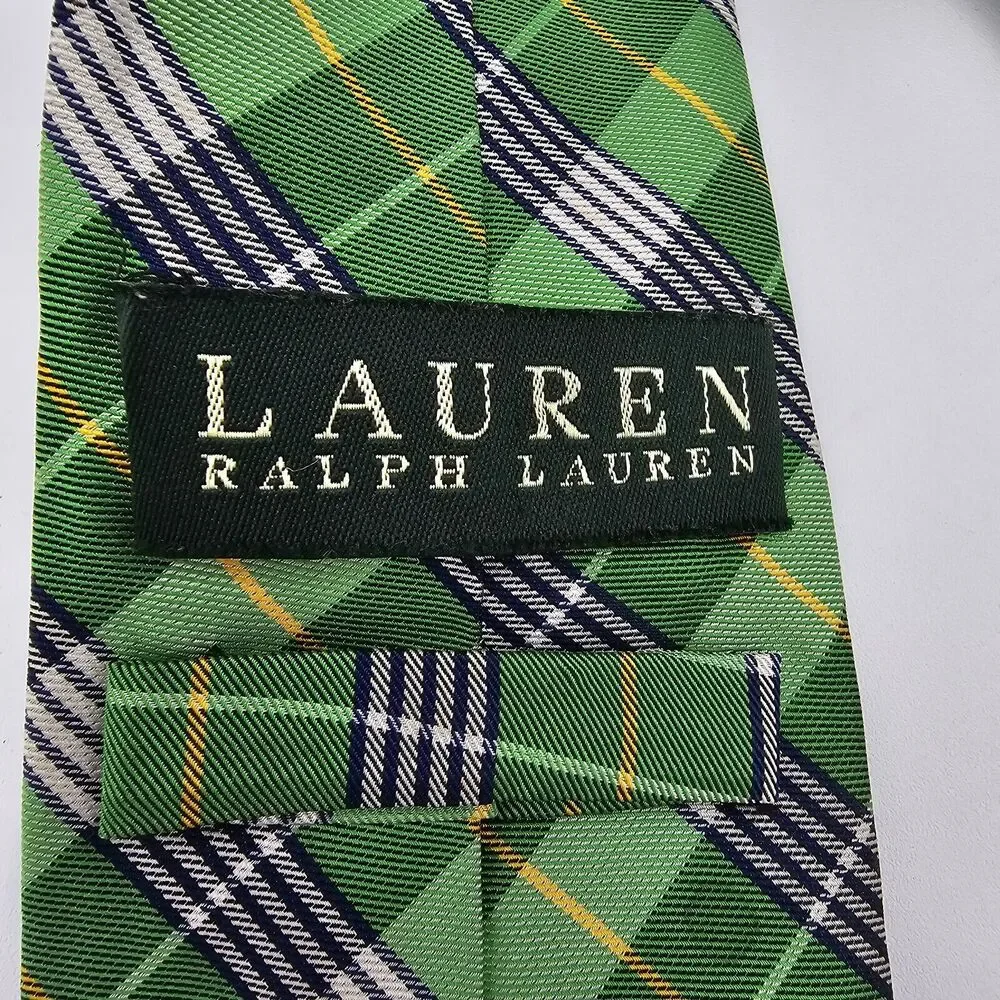 Mens Necktie Ralph Lauren Made in Italy Silk Green Geometric 58 X 3 In Vintage
